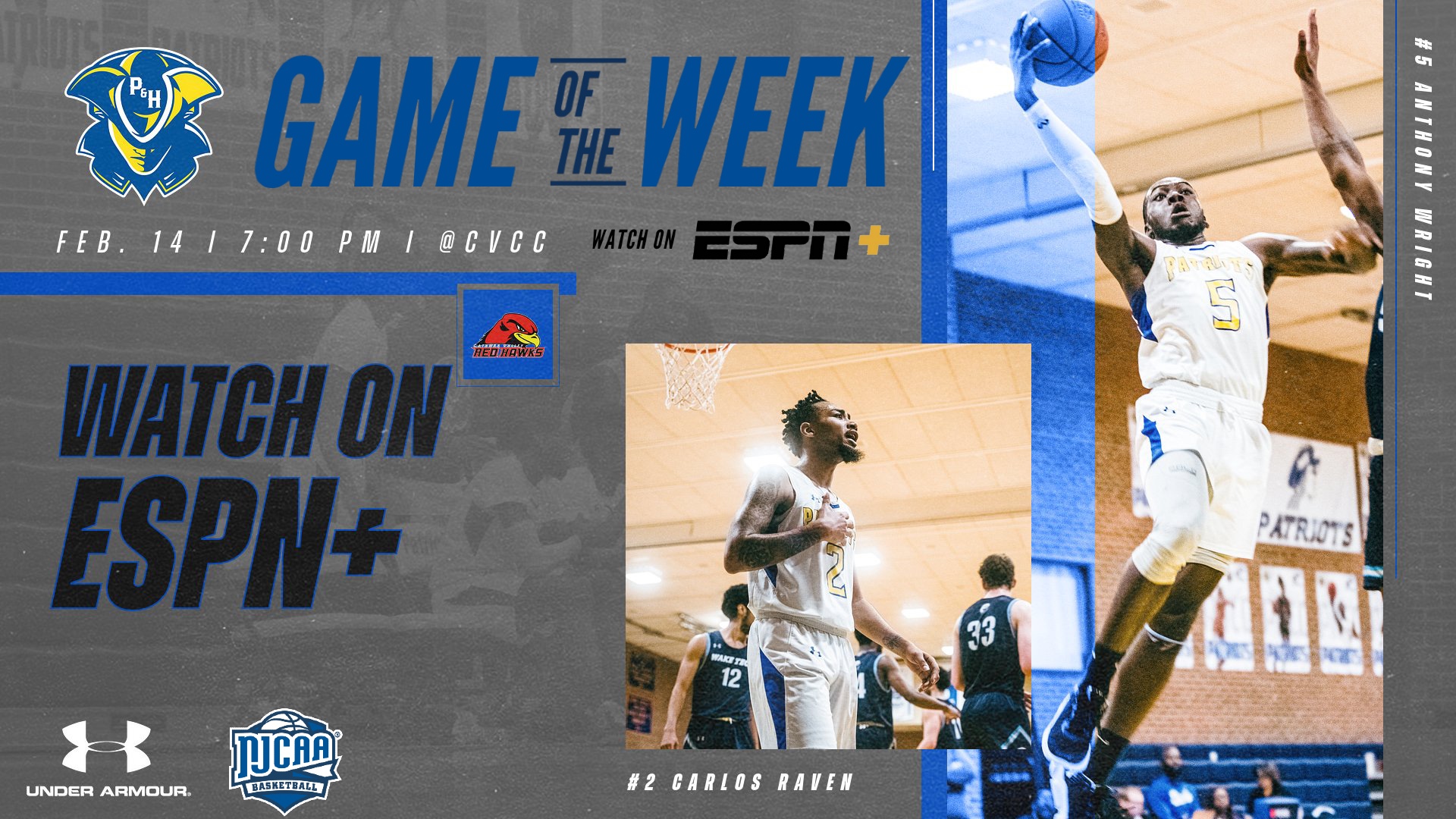 Patriots to be Featured on ESPN+ as NJCAA Game of the Week on February 14
